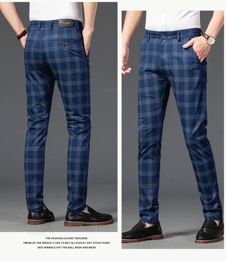 Men's Classic Stripe & Plaid Business Trousers with Elegance & Style