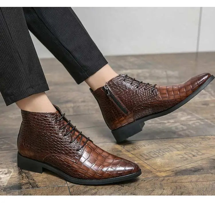 Exquisite Men's Classic Leather Ankle Boots - Fashionable and Elegant