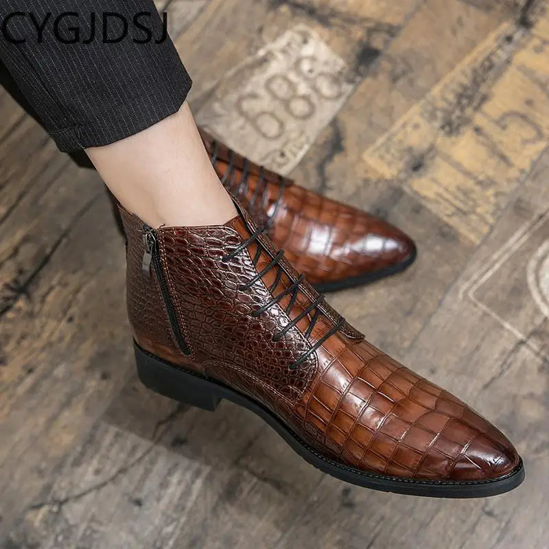 Exquisite Men's Classic Leather Ankle Boots - Fashionable and Elegant