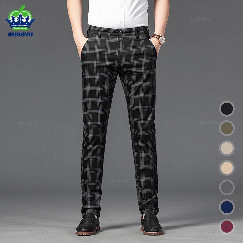 Men's Classic Stripe & Plaid Business Trousers with Elegance & Style