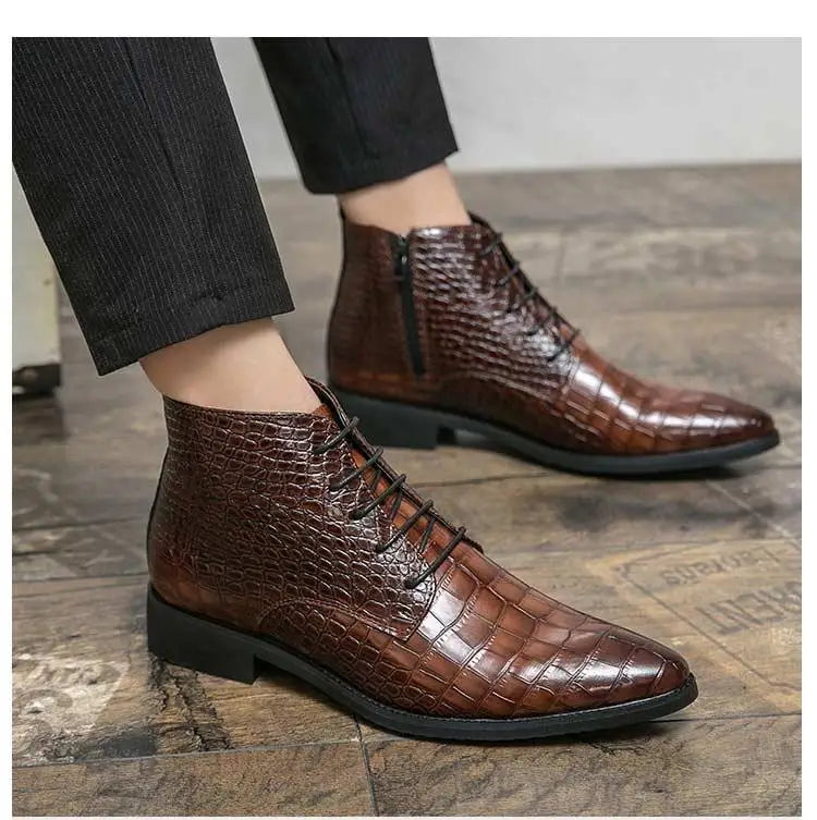 Exquisite Men's Classic Leather Ankle Boots - Fashionable and Elegant