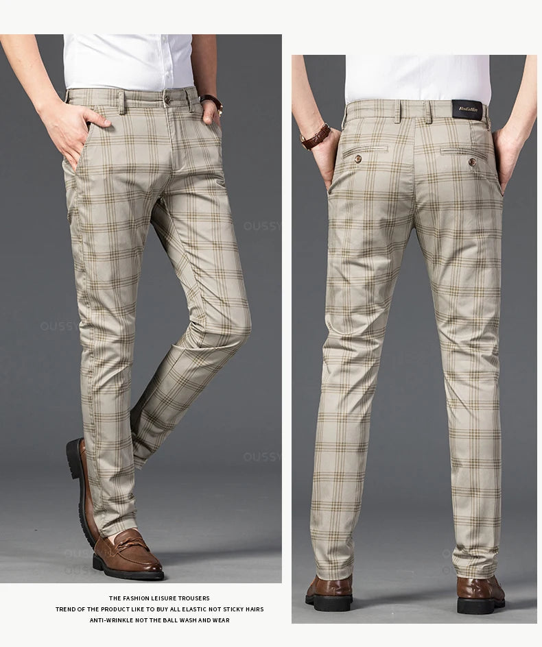 Men's Classic Stripe & Plaid Business Trousers with Elegance & Style