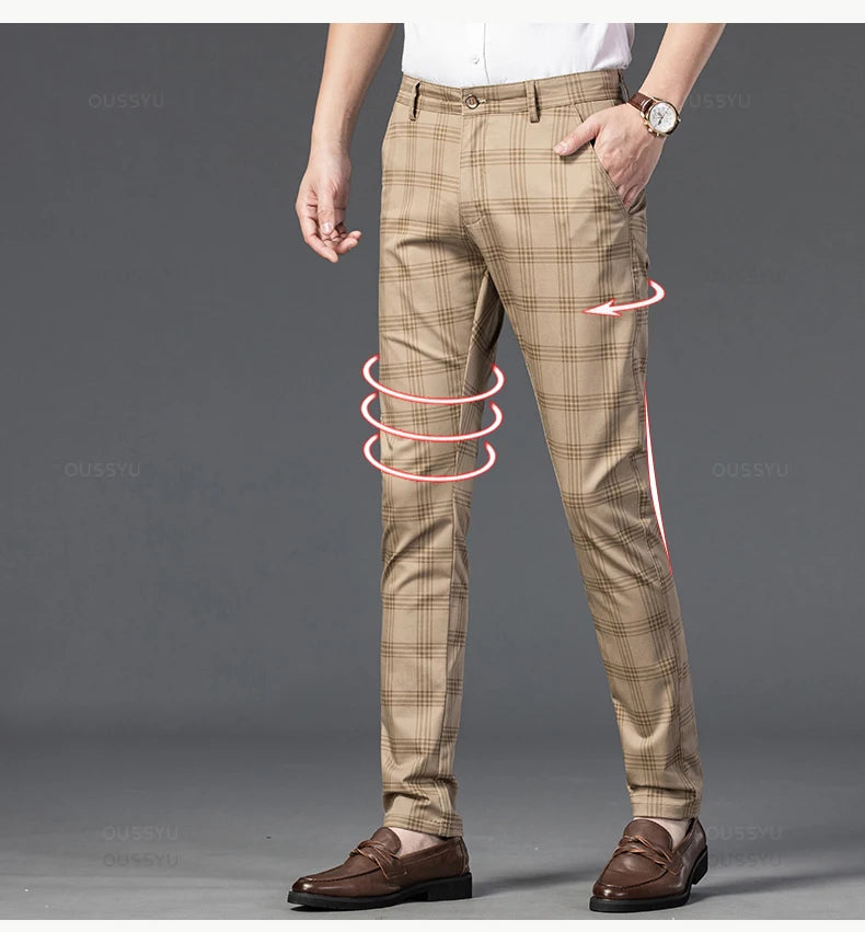 Men's Classic Stripe & Plaid Business Trousers with Elegance & Style