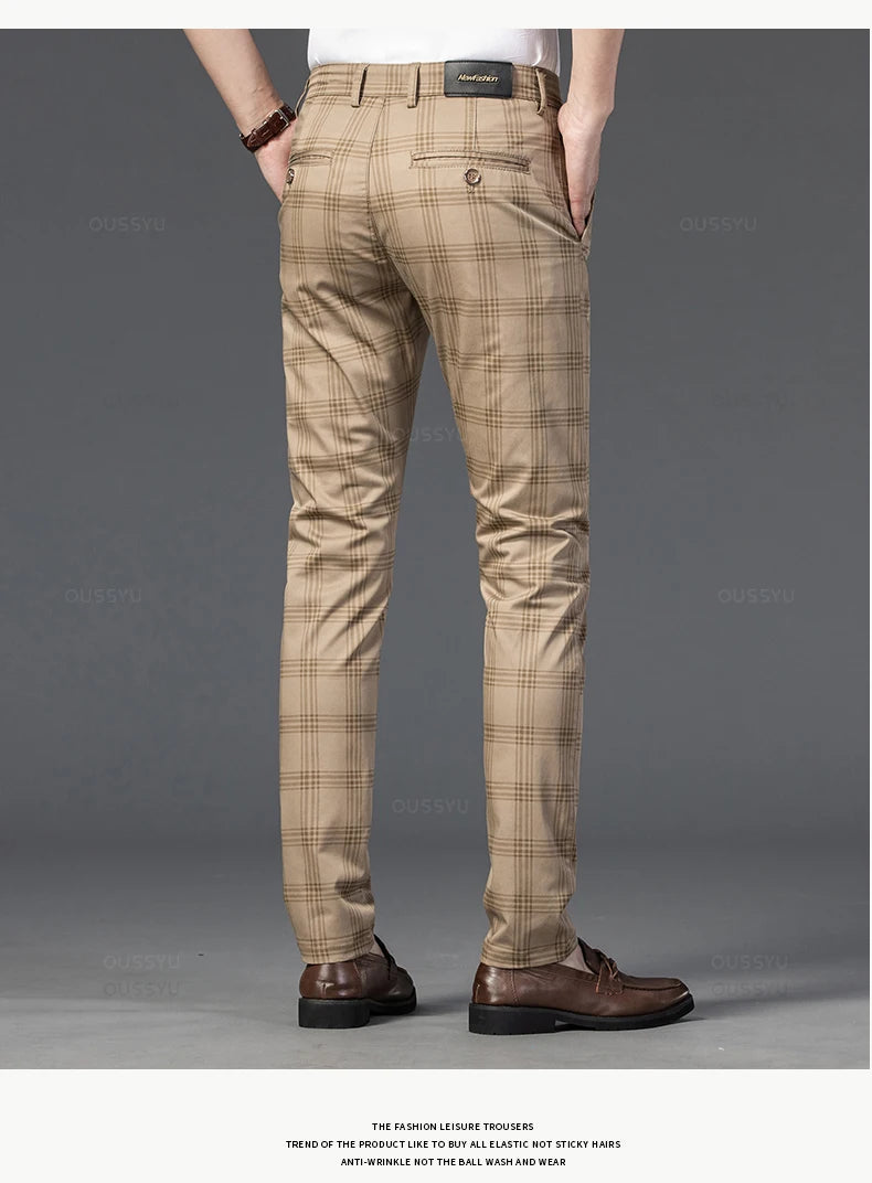 Men's Classic Stripe & Plaid Business Trousers with Elegance & Style