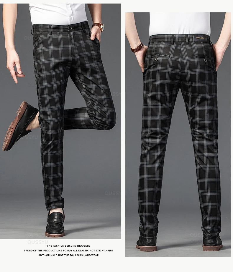 Men's Classic Stripe & Plaid Business Trousers with Elegance & Style