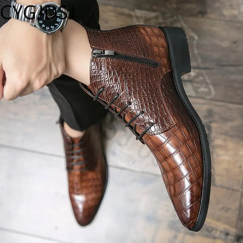 Exquisite Men's Classic Leather Ankle Boots - Fashionable and Elegant