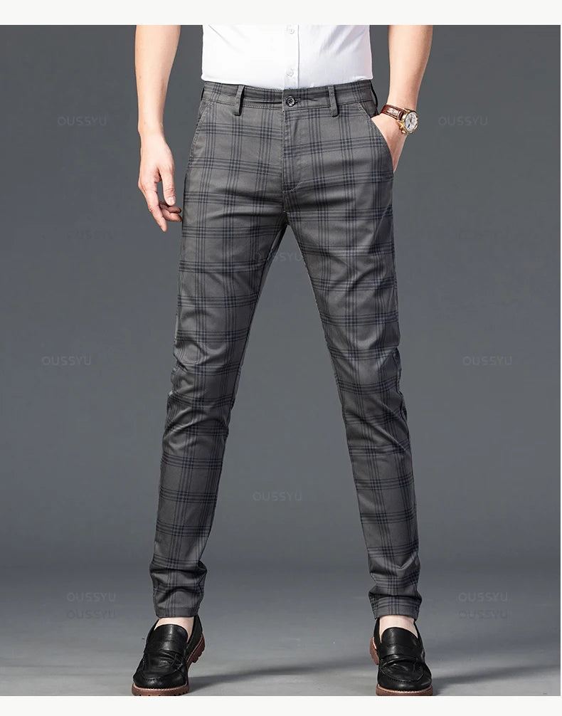 Men's Classic Stripe & Plaid Business Trousers with Elegance & Style
