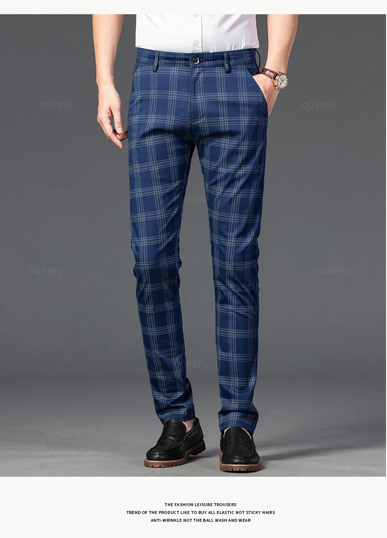 Men's Classic Stripe & Plaid Business Trousers with Elegance & Style