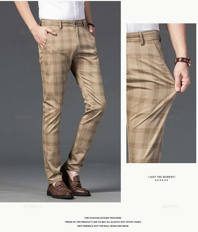 Men's Classic Stripe & Plaid Business Trousers with Elegance & Style