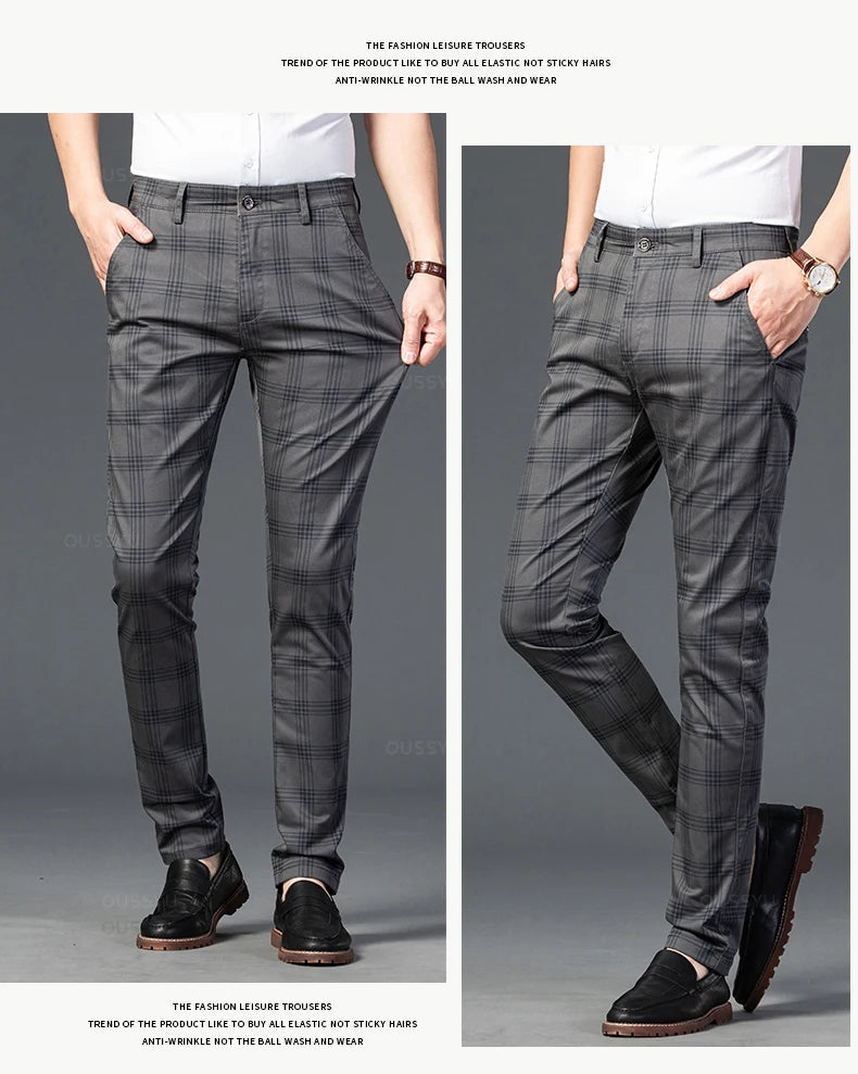 Men's Classic Stripe & Plaid Business Trousers with Elegance & Style