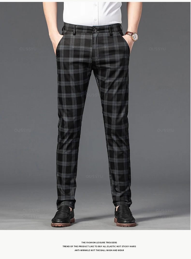 Men's Classic Stripe & Plaid Business Trousers with Elegance & Style