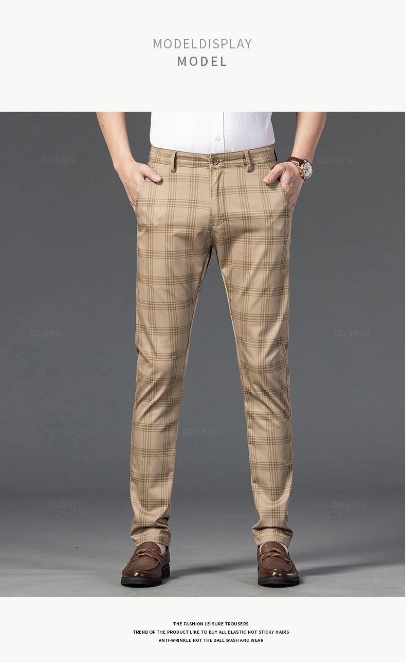Men's Classic Stripe & Plaid Business Trousers with Elegance & Style