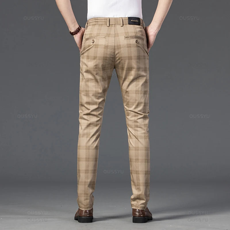 Men's Classic Stripe & Plaid Business Trousers with Elegance & Style