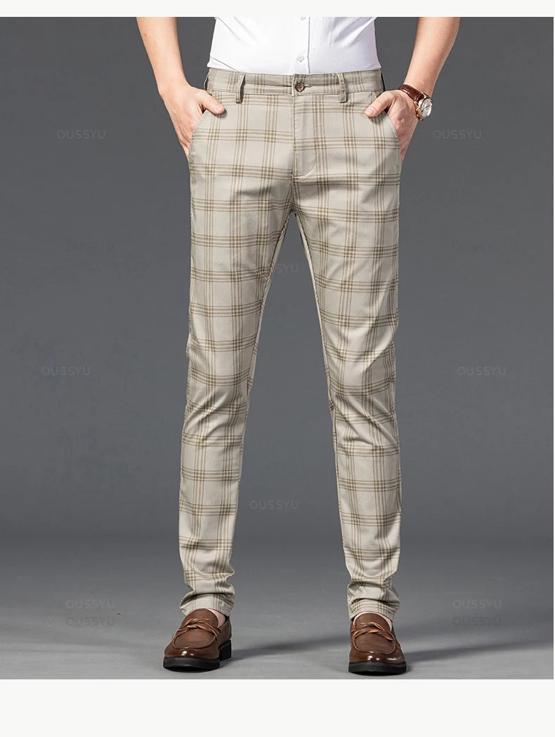 Men's Classic Stripe & Plaid Business Trousers with Elegance & Style